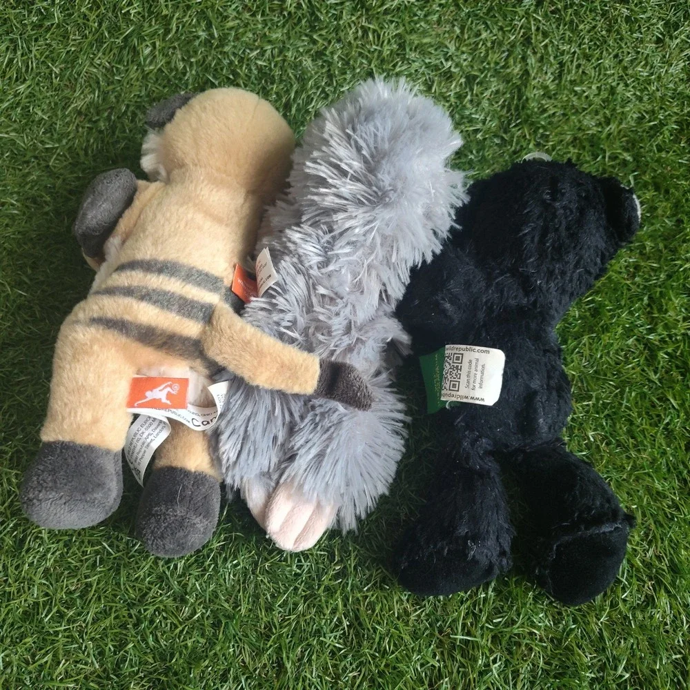 Lot of 3 Wild Republic Huggers Wrist Slap Bracelet Plush Sloth Meerkat Bear